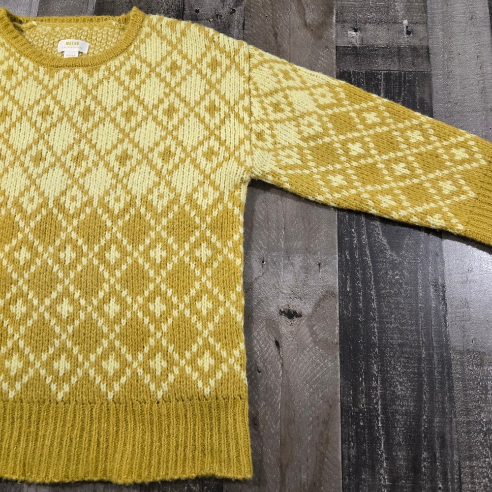 Anthropologie Maeve Sigfried Diamond Argyle Sweater M Chartreuse Wool Blend - Picture 8 of 10
